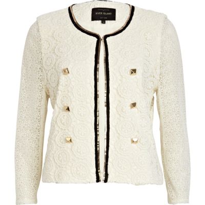 Cream lace metallic trim jacket