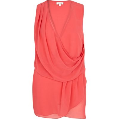 Coral sleeveless wrap top