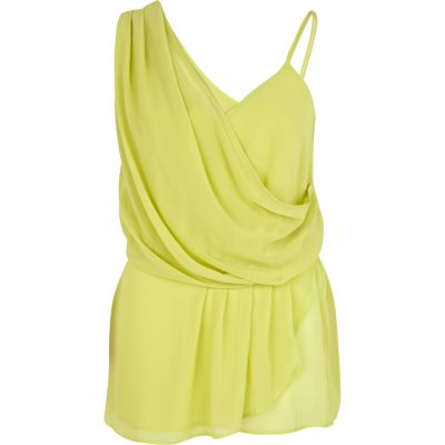 Lime asymmetric sleeveless wrap top