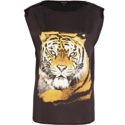 Black Tiger print sleeveless top