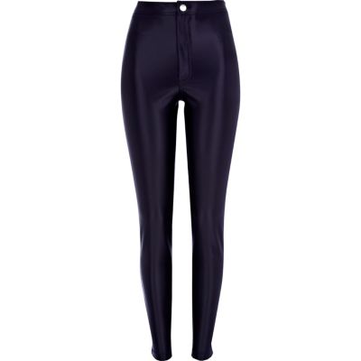 Navy wet look tube pants