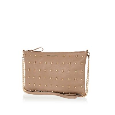 Beige multi stud and skull cross body bag