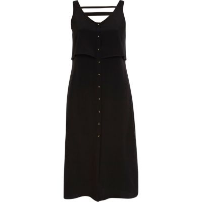 Black button through slip dress 
