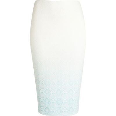 Cream textured dip dye pencil skirt