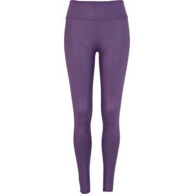 Purple wet look high waisted leggings 