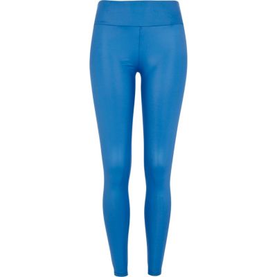 Blue wet look high waisted leggings 