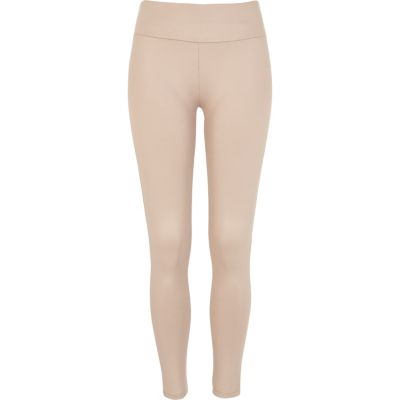 Beige wet look high waisted leggings 