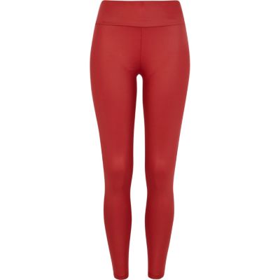 Red wet look high waisted leggings 