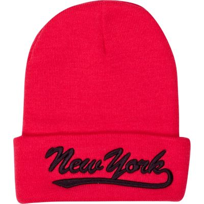 Pink New York beanie hat