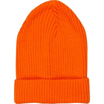 Orange ribbed beanie hat