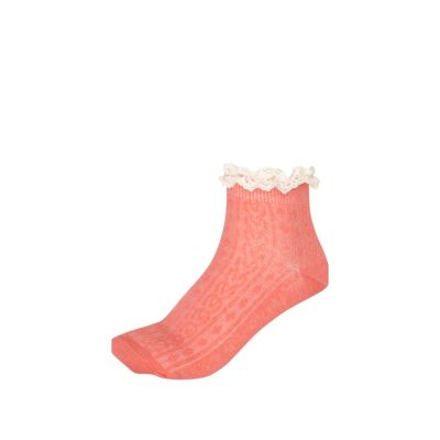 Orange lace frill ankle socks