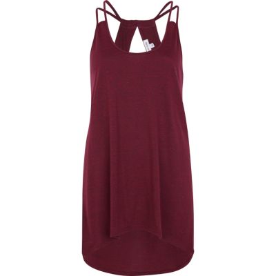 Dark red cut out dip hem cami top