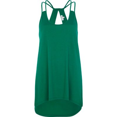 Green cut out dip hem cami top