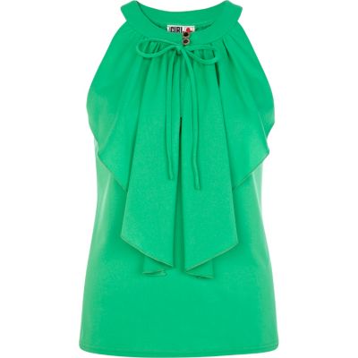 Green Chelsea Girl frill front sleeveless top