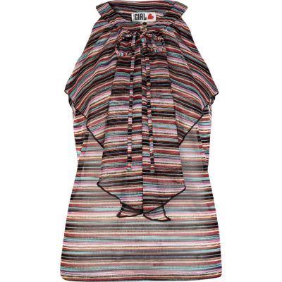 Multicoloured stripe Chelsea Girl frill top