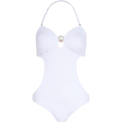 White skull embellished cut-out swimsuit