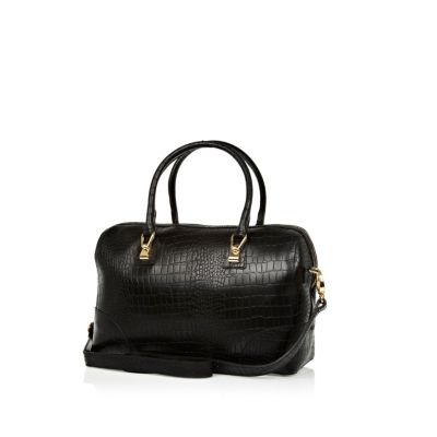 Black leather croc bowler bag