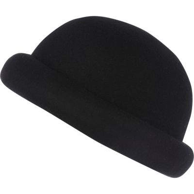 Black rolled brim bowler hat
