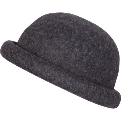 Grey rolled brim bowler hat