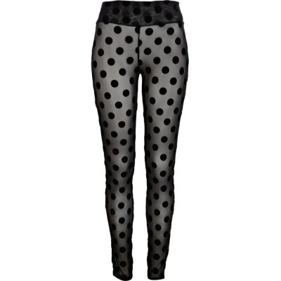 Black mesh polka dot high waisted leggings