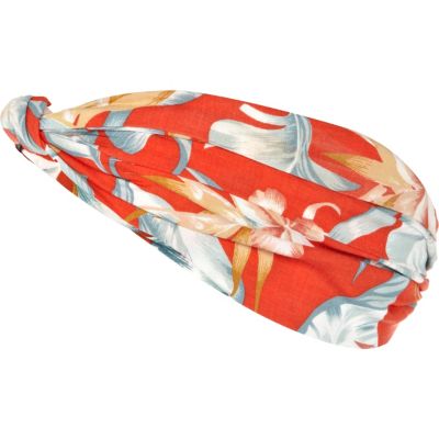 Red floral print stretch headband