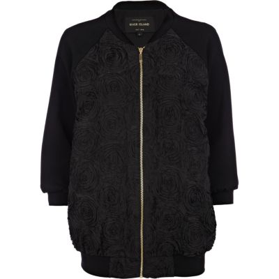 Black 3D embroidered bomber jacket
