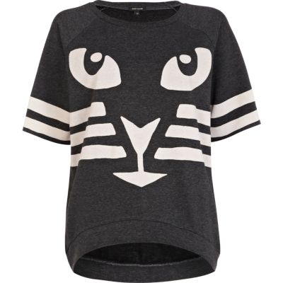 Grey cat print boxy sweatshirt