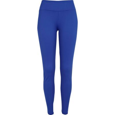 Bright blue and black colour block leggings