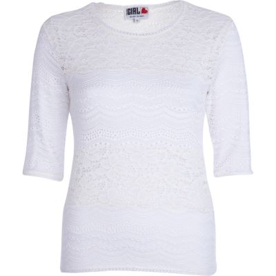 White Chelsea Girl lace 3/4 sleeve top