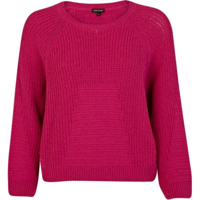 Pink rib geometric pattern cropped jumper