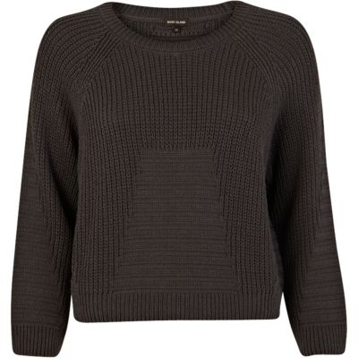 Grey rib geometric pattern cropped jumper