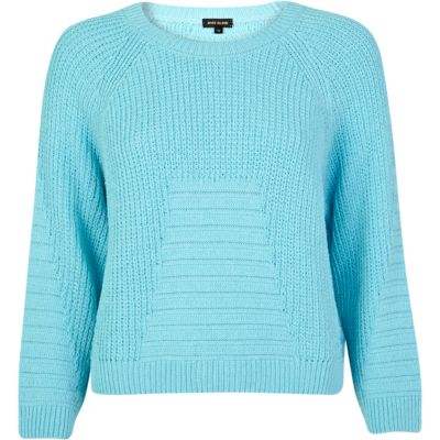 Blue rib geometric pattern cropped jumper