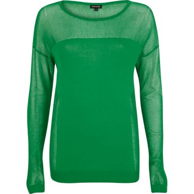 Green mesh insert long sleeve top