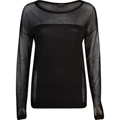 Black long sleeve mesh top