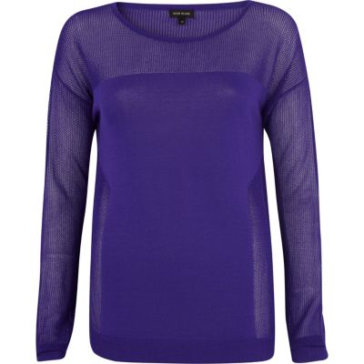 Purple long sleeve mesh top