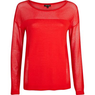 Red long sleeve mesh top