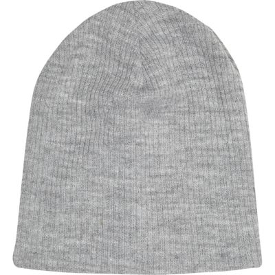 Grey ribbed beanie hat