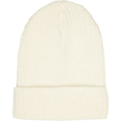 Cream ribbed beanie hat