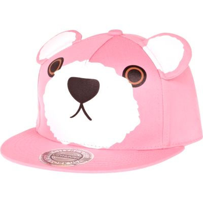 Pink bear print ear trucker hat