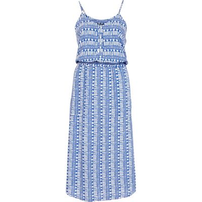 Blue tribal print button through midi dress 