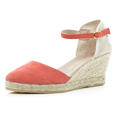 Orange two-part espadrille wedges