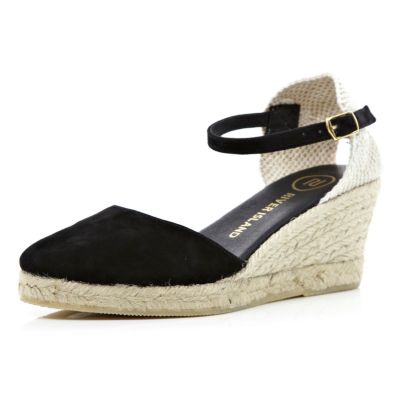 Black two-part espadrille wedges