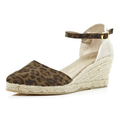 Brown leopard two-part espadrille wedges