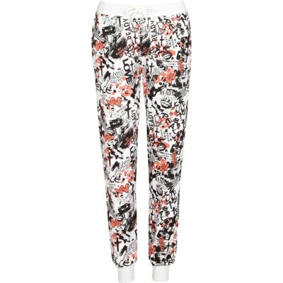 White graffiti print joggers 
