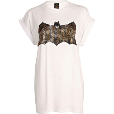 White studded Batman oversized t-shirt