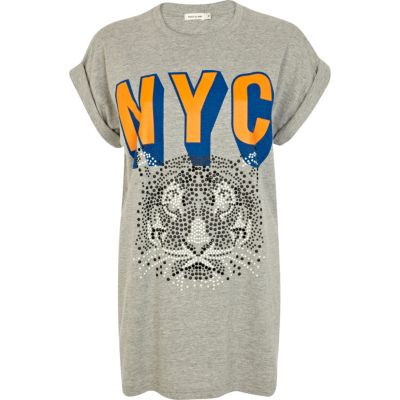 Grey NYC tiger print oversized t-shirt