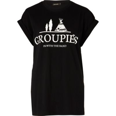 Black and white groupies print t-shirt