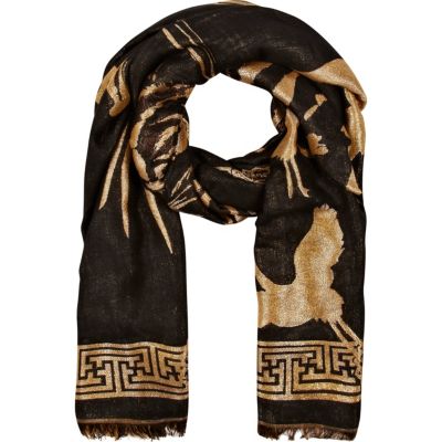 Black lurex oversized tiger scarf