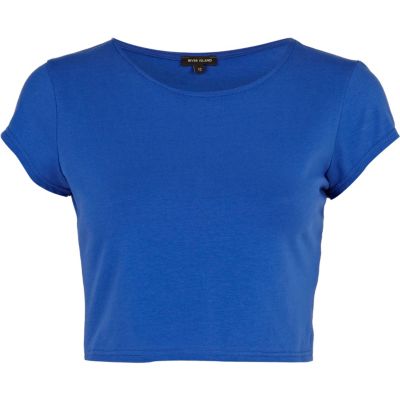 Blue cap sleeve crop top 