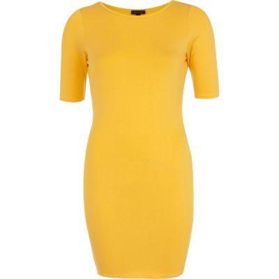 Yellow half sleeve mini column dress 